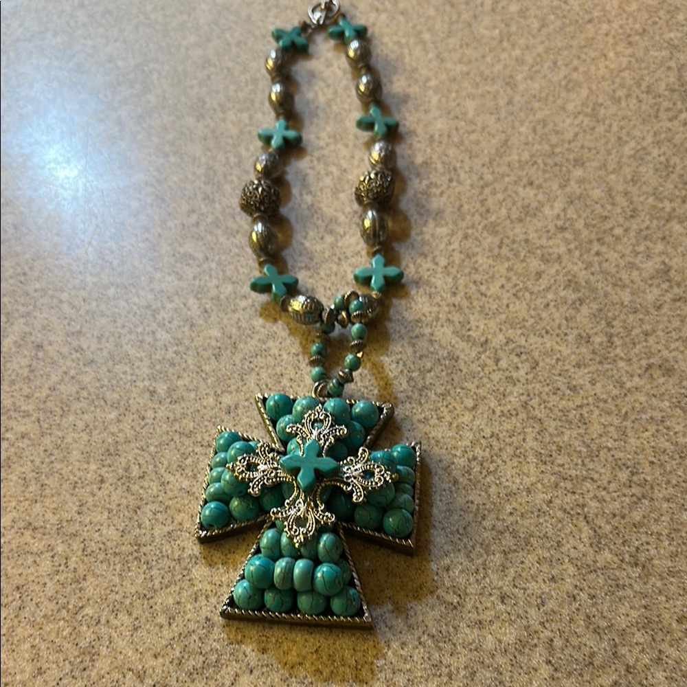 Turquoise Cross Pendant Necklace